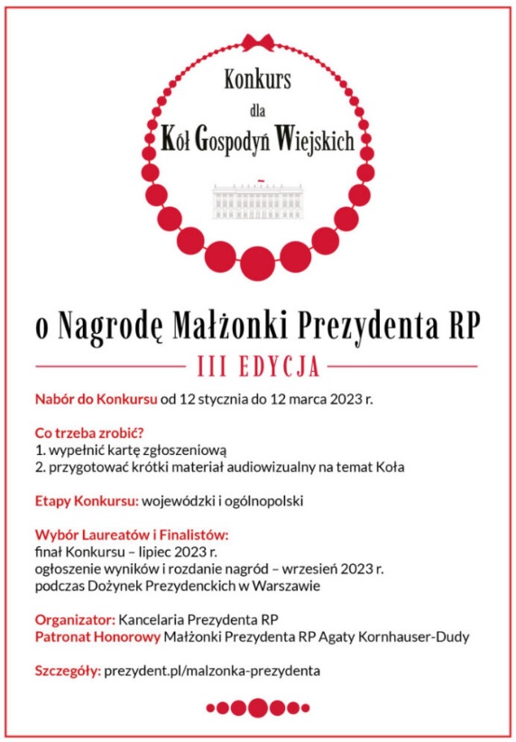Obraz przedstawiający III edycja Konkursu dla Kół Gospodyń Wiejskich o Nagrodę Małżonki Prezydenta