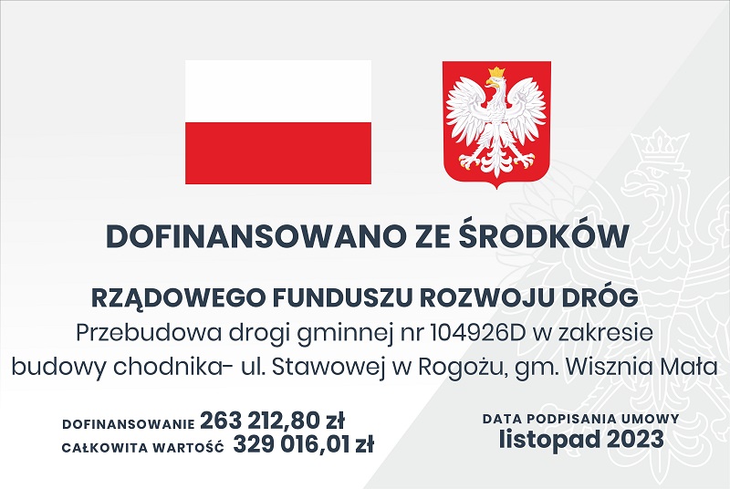 Obraz przedstawiający Przebudowa drogi gminnej nr 104926D w zakresie budowy chodnika- ul. Stawowej  w Rogożu, gm. Wisznia Mała