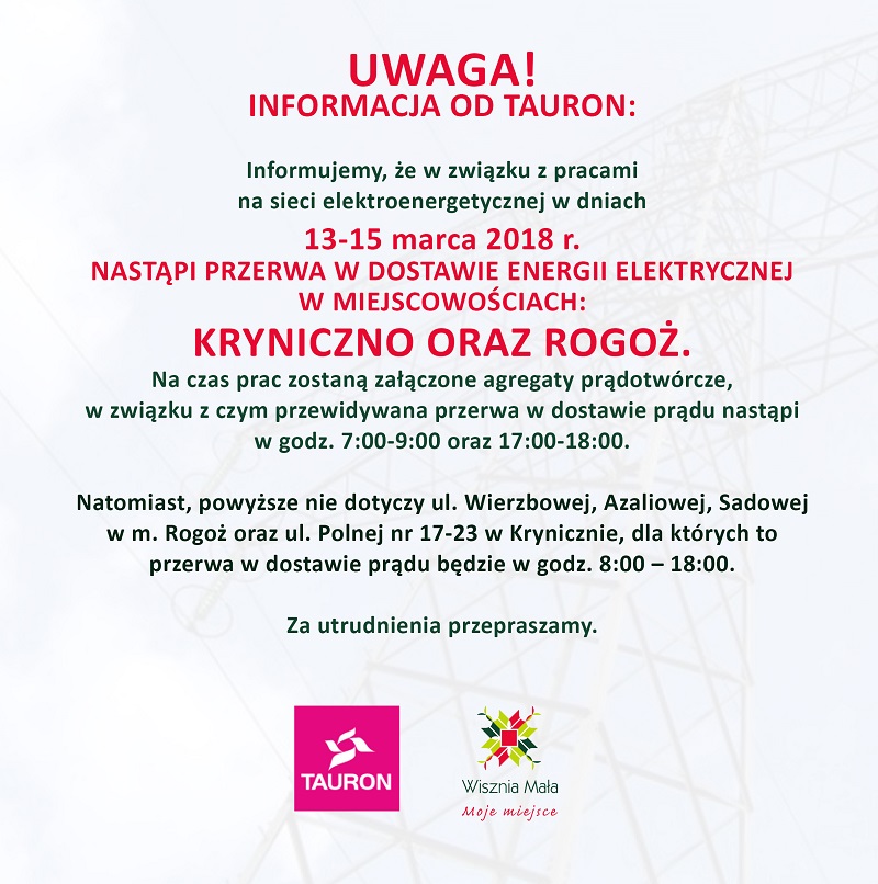 Obraz przedstawiający Kryniczno i Rogoż - Przerwa w dostawie energii elektr.