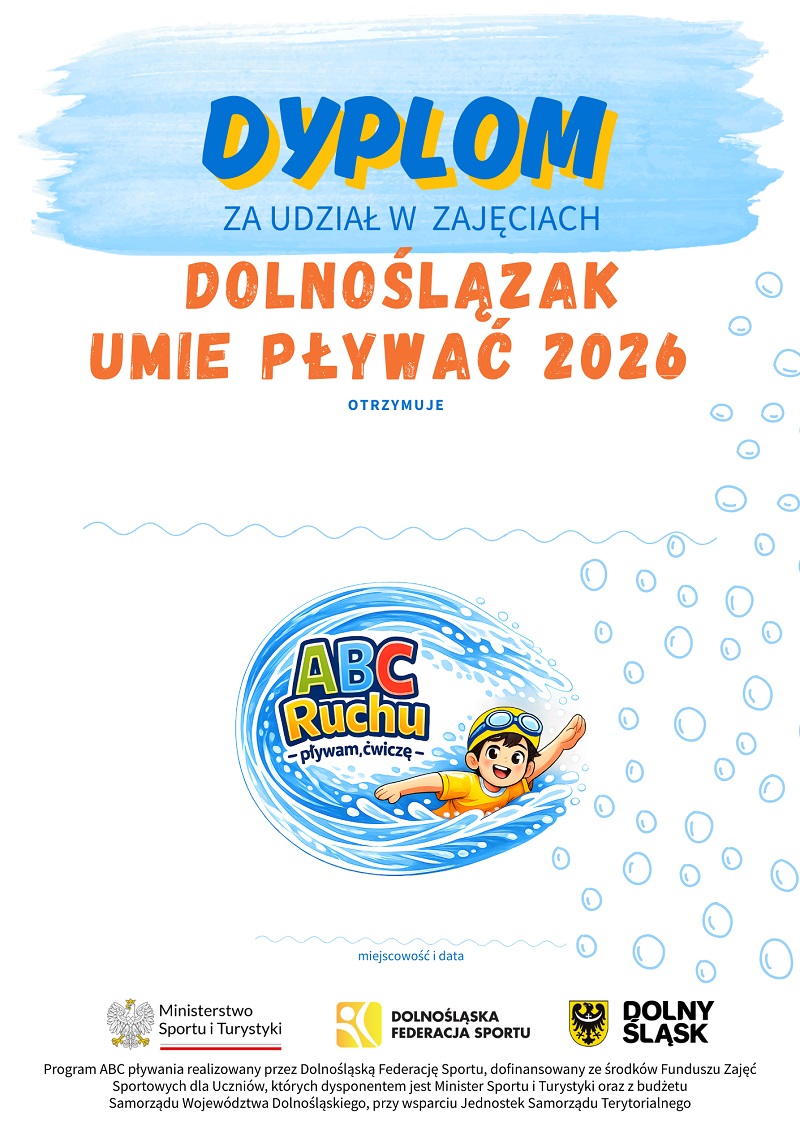 Obraz przedstawiający PROJEKT ZAJĘĆ SPORTOWYCH UKIERUNKOWANY NA NAUKĘ PŁYWANIA  „ABC RUCHU pływam - ćwiczę” W ROKU 2026