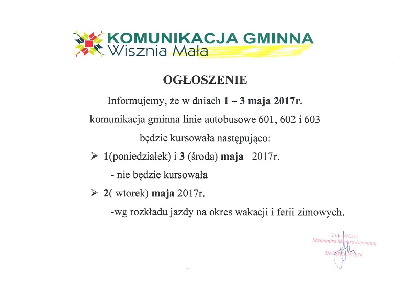Obraz przedstawiający Komunikacja gminna - majówka